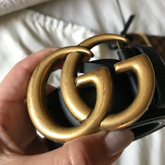 Leather belt with double G buckle - Picture 4 of 8